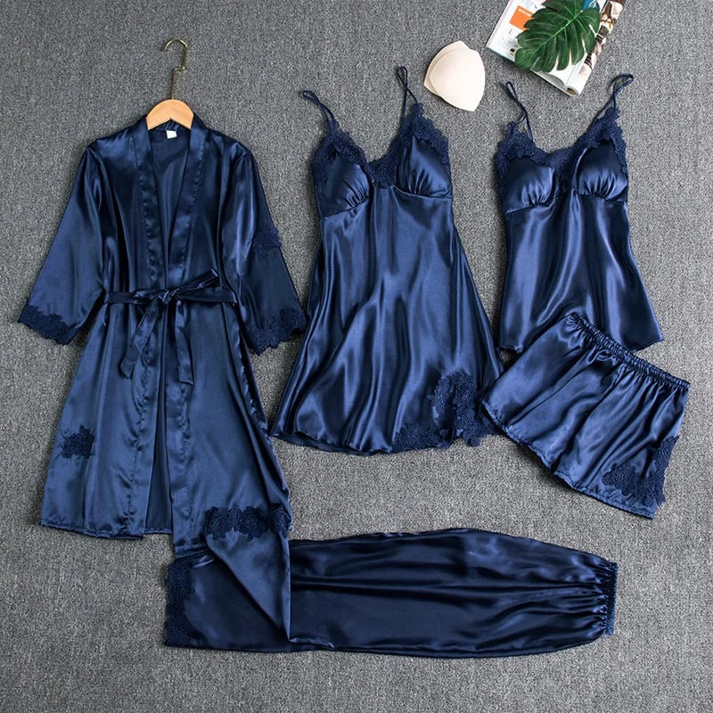 Women's 5-Piece Ice Silk Nightgown Set