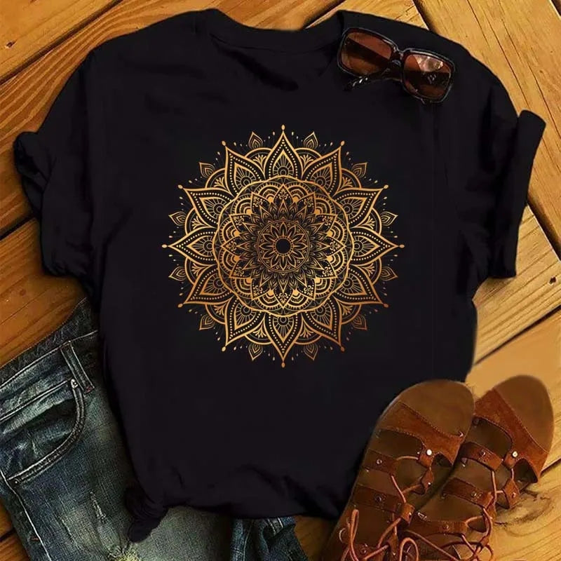 Maycaur Mandala Flower Print T-Shirt