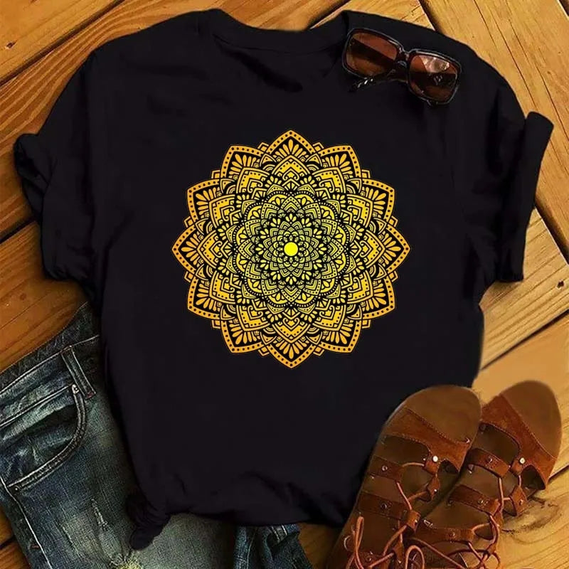 Maycaur Mandala Flower Print T-Shirt