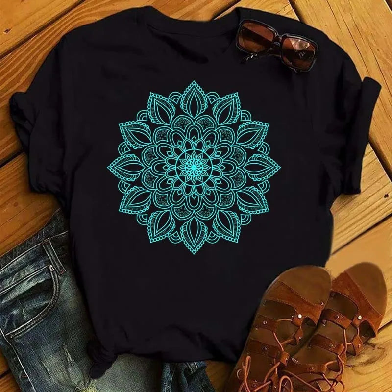 Maycaur Mandala Flower Print T-Shirt