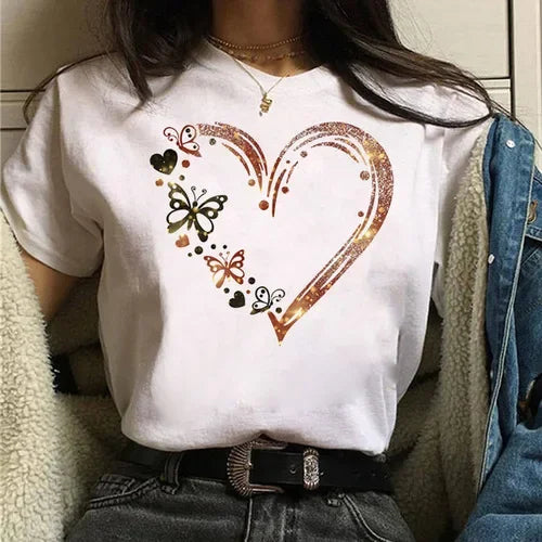 Butterfly Heart Print T-Shirt