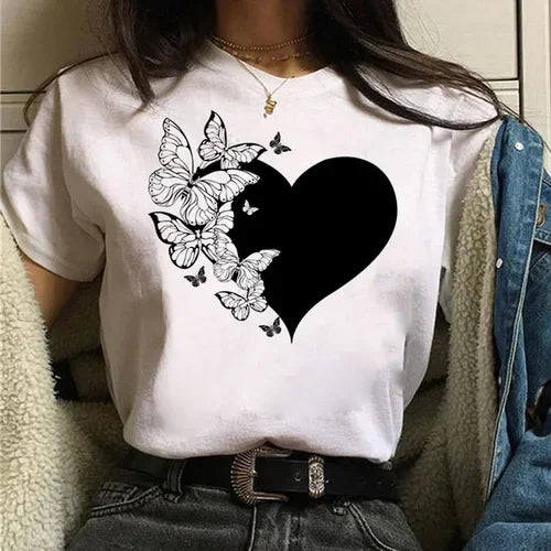 Butterfly Heart Print T-Shirt