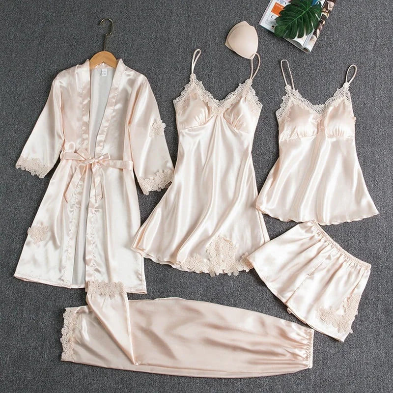 Women's 5-Piece Ice Silk Nightgown Set