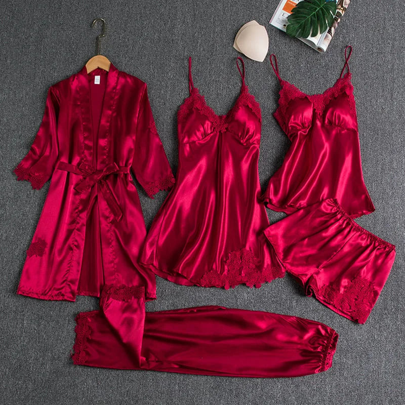 Women's 5-Piece Ice Silk Nightgown Set